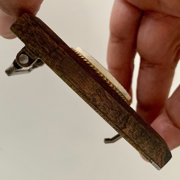 Vintage SCRIMSHAW Etched Nautical Ship Boat Belt Buckle Wood RARE Style 3" x 2" - Picture 9 of 11